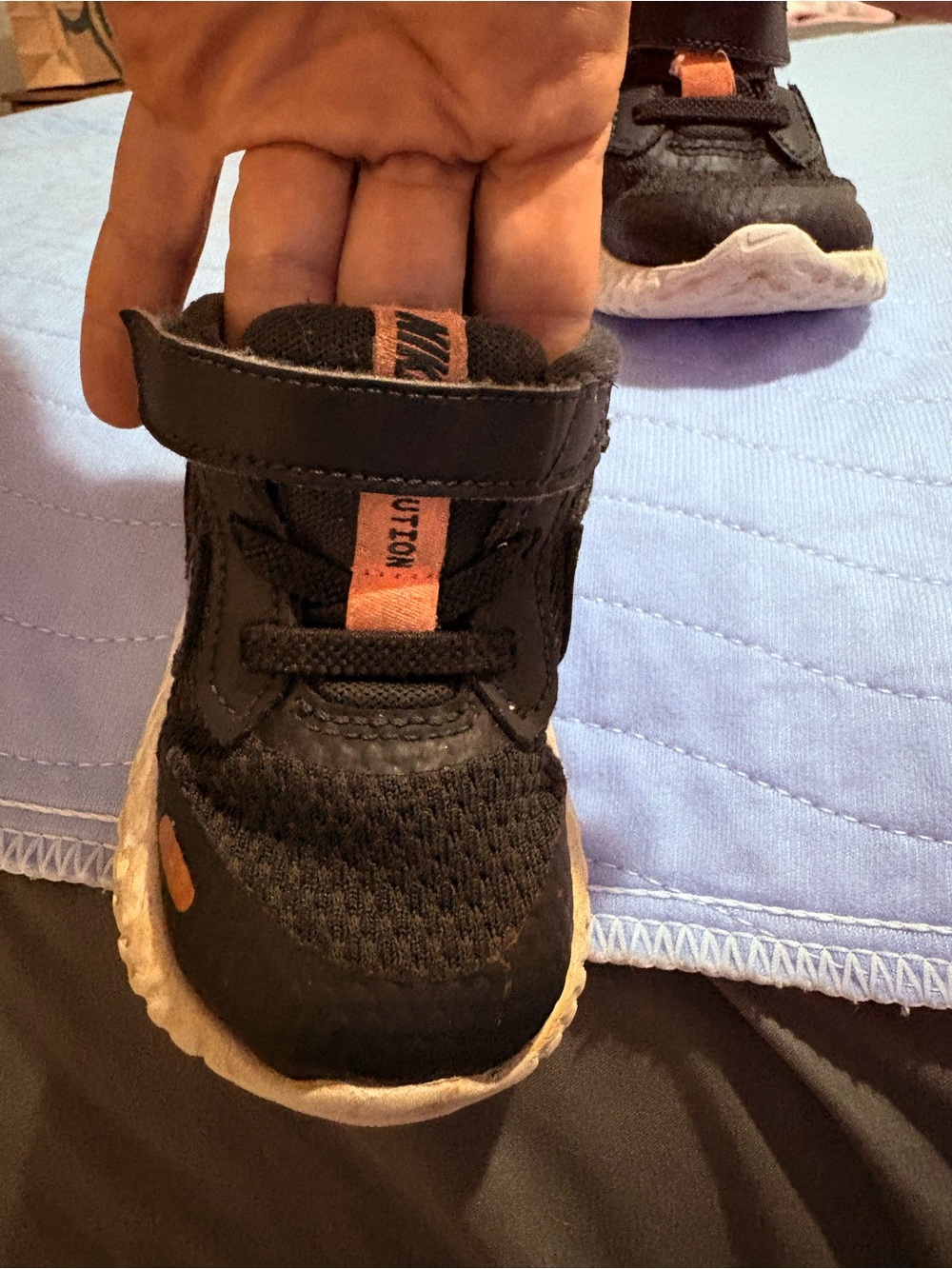 NIKE Kids Black and Coral Athletic Sneakers with Hook-and-Loop Strap